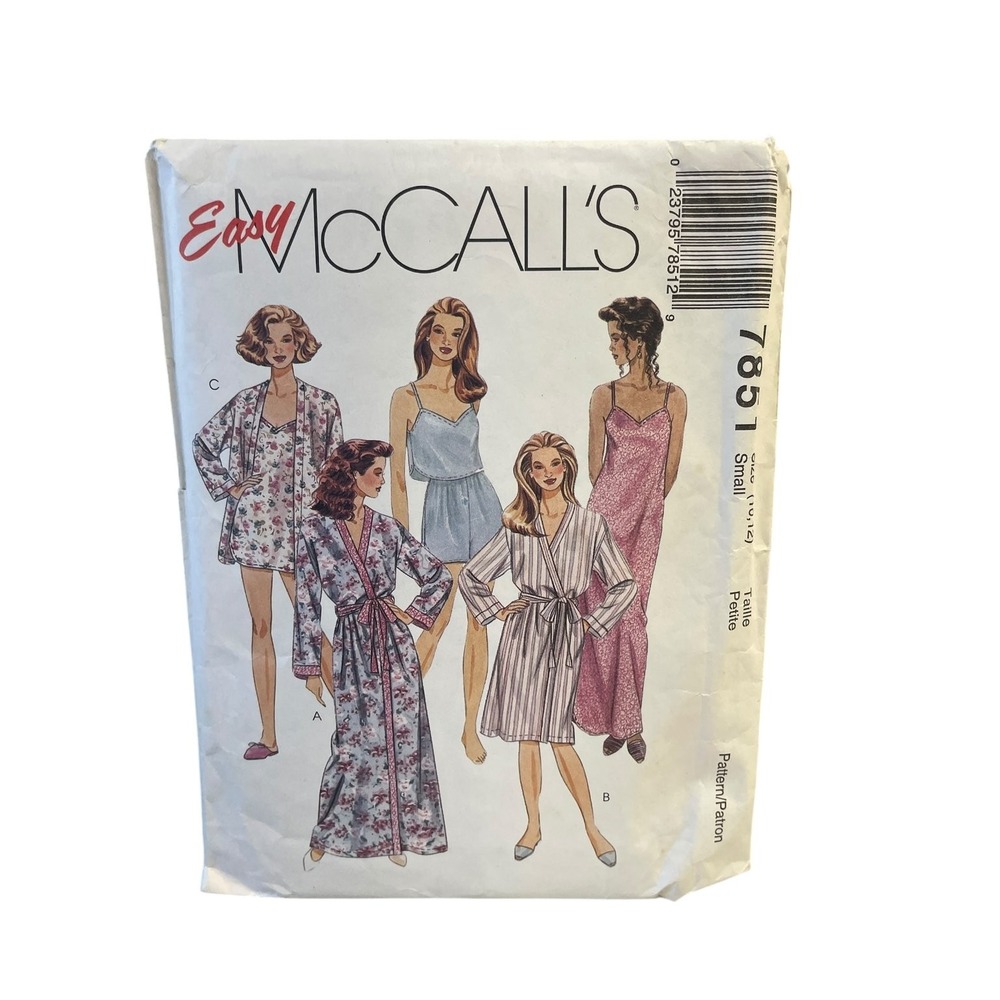 McCall's Sewing Pattern Women Size Small 7851 Sleepwear Robe Nightgown Shorts